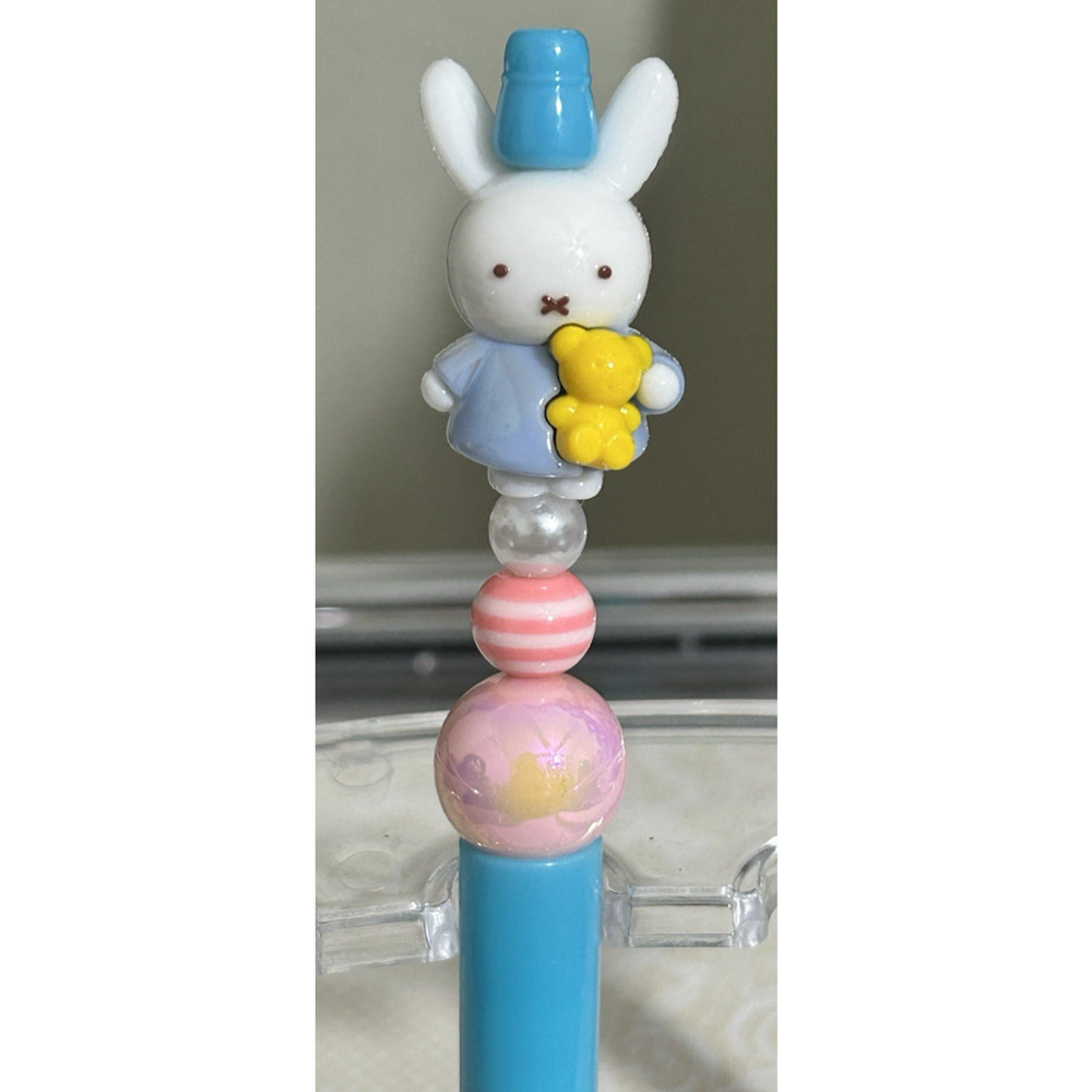 Custom Beaded Pen Miffy Rabbit Blue Pink Cute Bunny Faux Pearls Handmade Gift